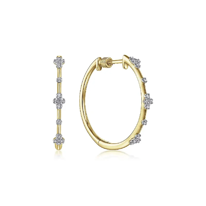 classy pearl earrings for sophisticated fashion -Yellow Gold Diamond Cluster Hoop Earrings, 20mm