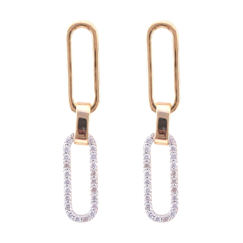 rhinestone earrings for sparkling style -Yellow Gold Diamond Paperclip Dangle Earrings, 0.33 cttw