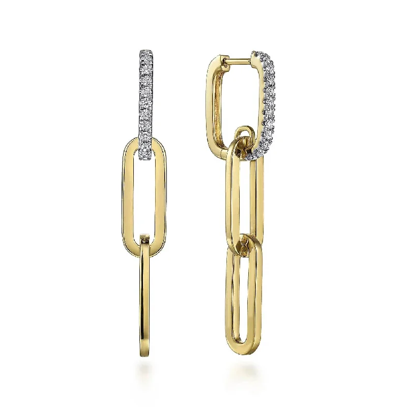 sparkly earrings for party outfits -Yellow Gold Diamond Paperclip Link Chain Drop Huggie Earrings, 0.30 cttw