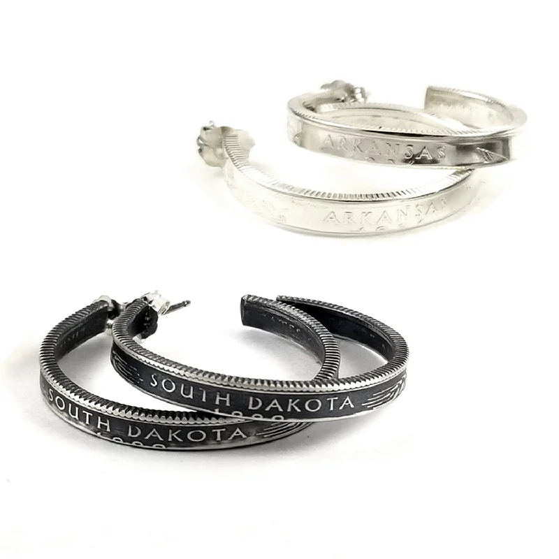 luxury hoop earrings with crystals -90% Silver State Quarter Hoop Earrings