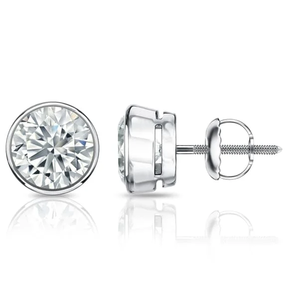 bold fashion earrings for runway looks -Auriya 1 1/2ctw Round Diamond Stud Earrings Bezel-set 18k Gold - Certified