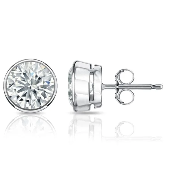 hypoallergenic earrings for sensitive skin -Auriya 1 1/2ctw Round Diamond Stud Earrings Bezel-set Platinum - GIA Certified