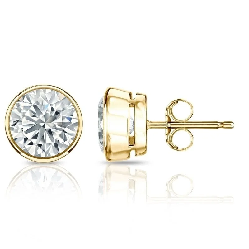 handmade leather earrings for casual wear -Auriya 1.70ctw Round Diamond Stud Earrings Bezel-set 18k Gold - GIA Certified