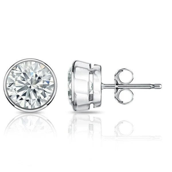 zirconia earrings for a sparkling effect -Auriya 1.70ctw Round Diamond Stud Earrings Bezel-set Platinum - GIA Certified