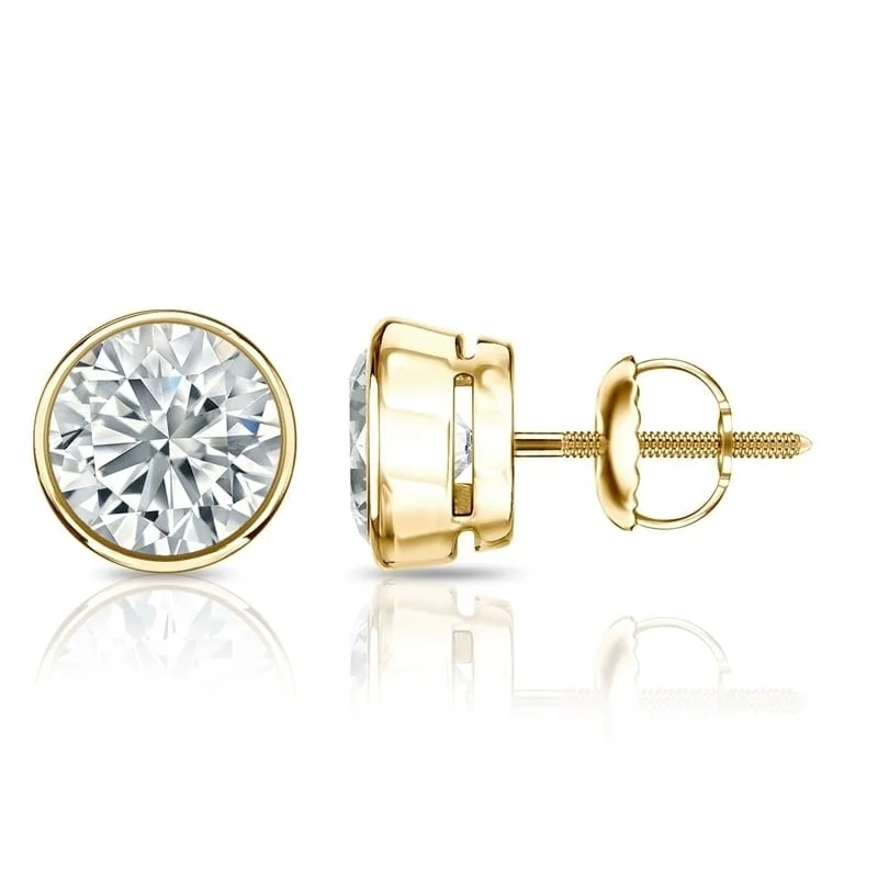 pearl stud earrings for subtle sophistication -Auriya 14k Gold Certified 1.20 ct. TDW Bezel Set Round Diamond Stud Earrings