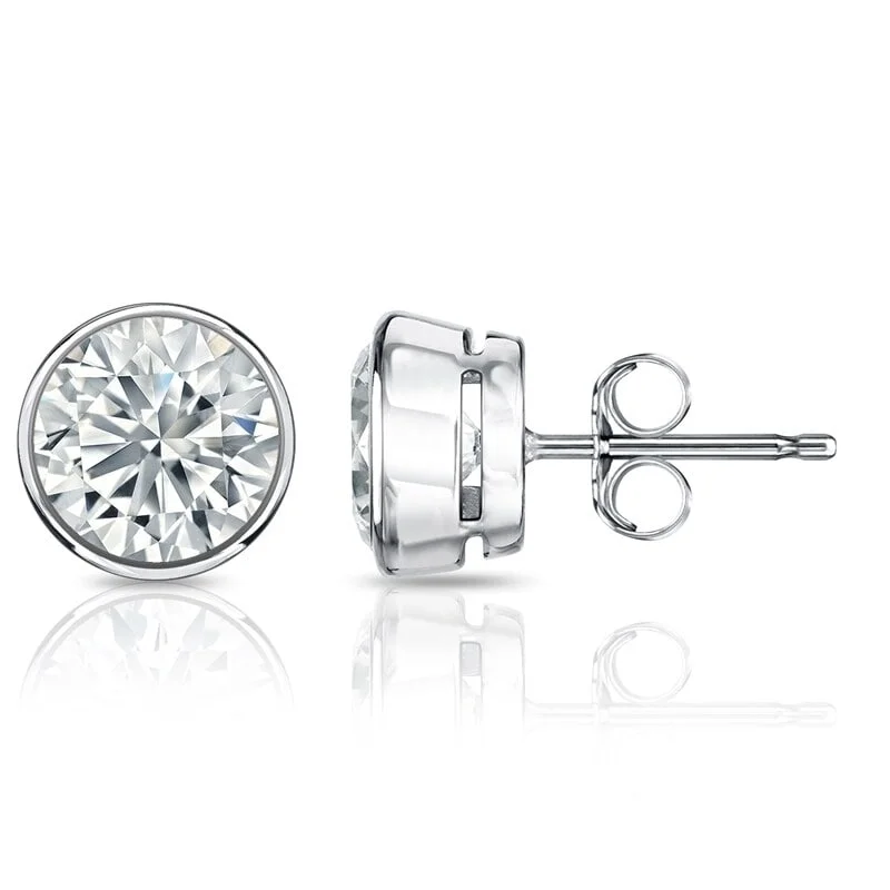 unique handmade earrings for personal style -Auriya 2ctw Round Diamond Stud Earrings Bezel-set Platinum - GIA Certified