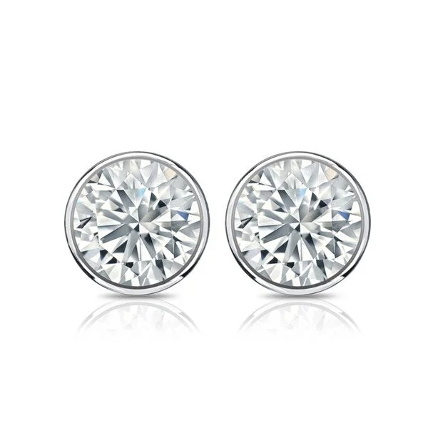 silver heart earrings for Valentine's Day -Auriya 4.70ctw Round Diamond Stud Earrings Bezel-set 18k Gold - GIA Certified