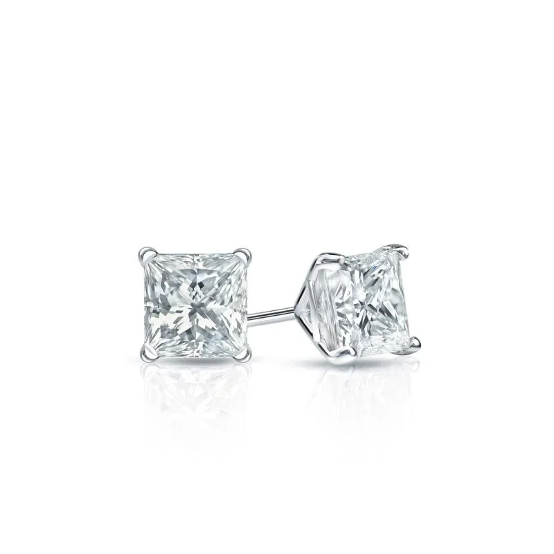 oversized resin earrings for playful fashion -Auriya Plat Gold Lab Grown 0.30 carat TDW Princess Diamond Stud Earrings 4-Prong Martini Screw-back