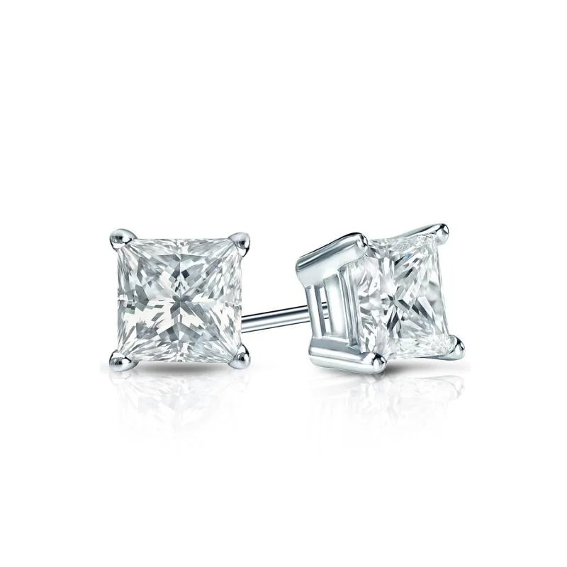 oversized crystal earrings for evening wear -Auriya Plat Gold Lab Grown 0.40 carat TDW Princess Diamond Stud Earrings 4-Prong Basket Push-back