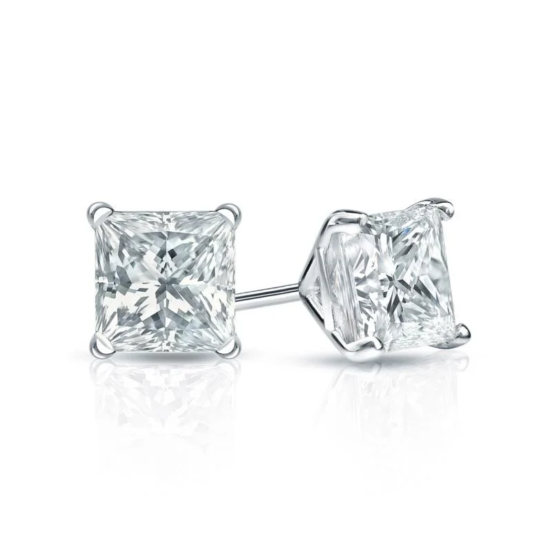 elegant rose earrings for delicate beauty -Auriya Plat Gold Lab Grown 0.75 carat TDW Princess Diamond Stud Earrings 4-Prong Martini Push-back