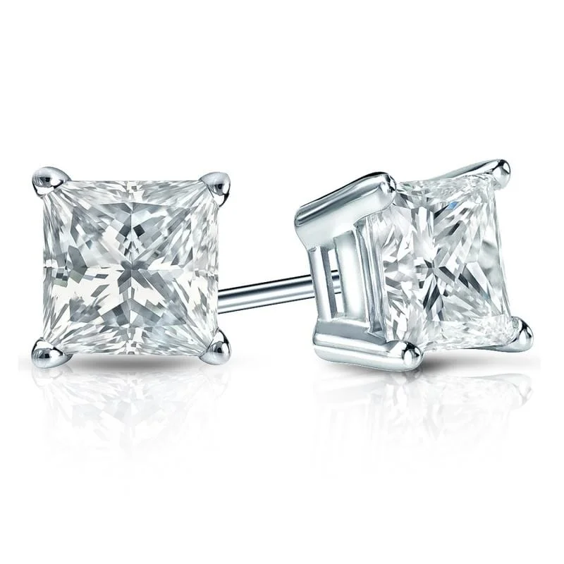 romantic heart earrings for special occasions -Auriya Plat Gold Lab Grown 1.80 carat TDW Princess Diamond Stud Earrings 4-Prong Basket Push-back