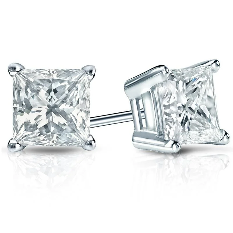 sterling silver earrings for daily wear -Auriya Plat Gold Lab Grown 3.00 carat TDW Princess Diamond Stud Earrings 4-Prong Basket Screw-back