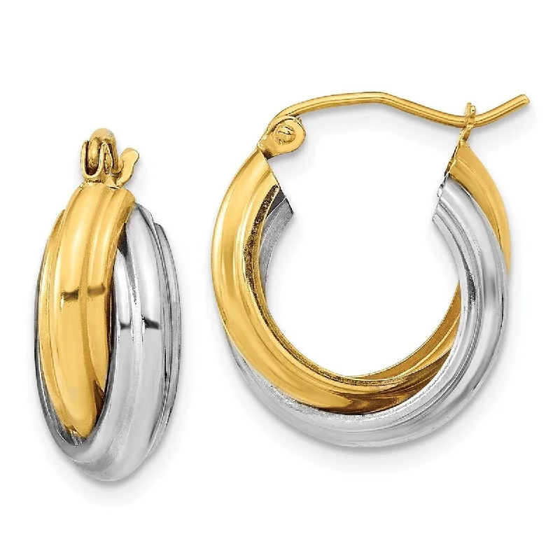 animal print earrings for a wild look -Curata 10k Two tone Gold Polished Double Hoop Earrings 20.81x8mm