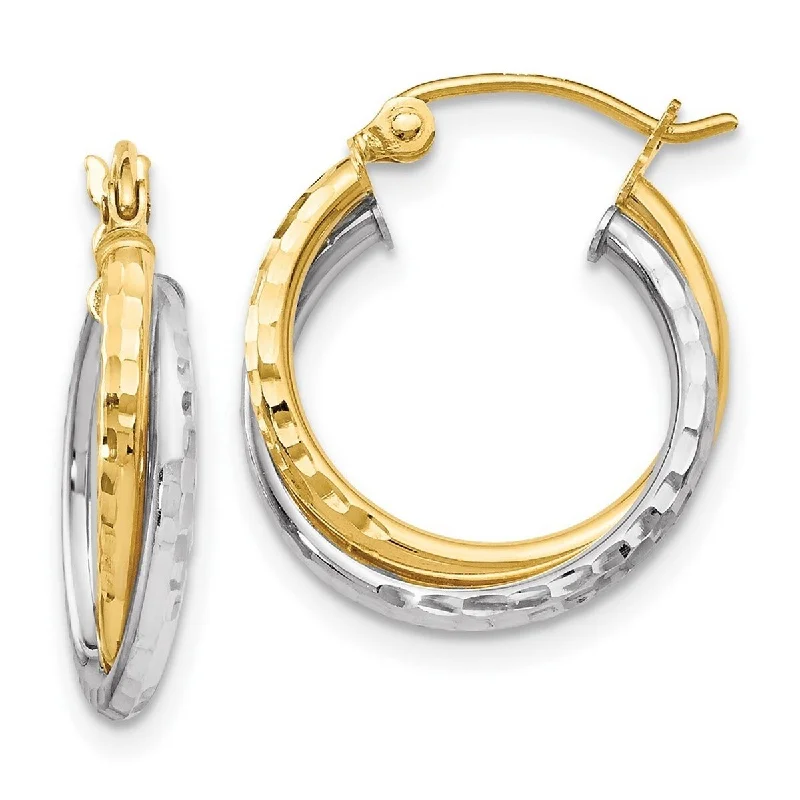 sparkling ear studs for a touch of glamour -Curata 10k Two Tone Gold Twisted Diamond Cut 17mm Double Hoop Earrings