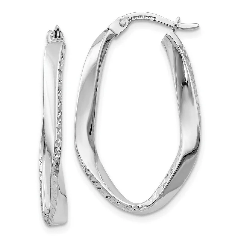 handmade clay earrings for art lovers -Curata 10k White Gold Polished Diamond-cut 3x30mm Oval Twisted Hoop Earrings