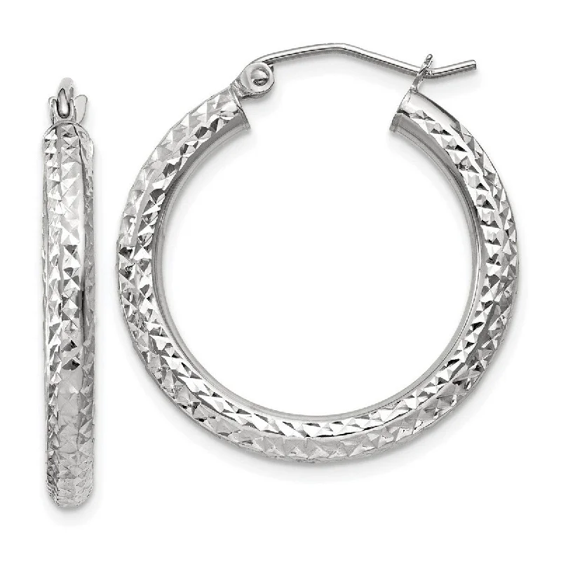 vintage charm earrings for retro style -Curata 10k White Gold Sparkle Cut 25x 3mm Round Hoop Earrings