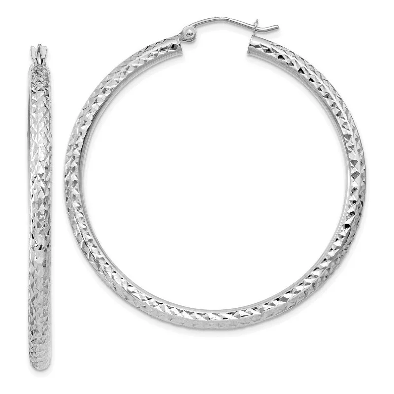 small hoop earrings for casual wear -Curata 10k White Gold Sparkle Cut 3x45mm Round Hoop Earrings