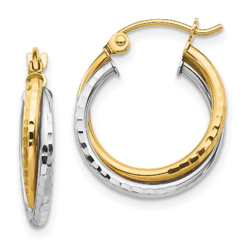 unique handmade earrings for personal style -Curata 10k Yellow and White Gold 4x19mm Twist Hoop Earrings