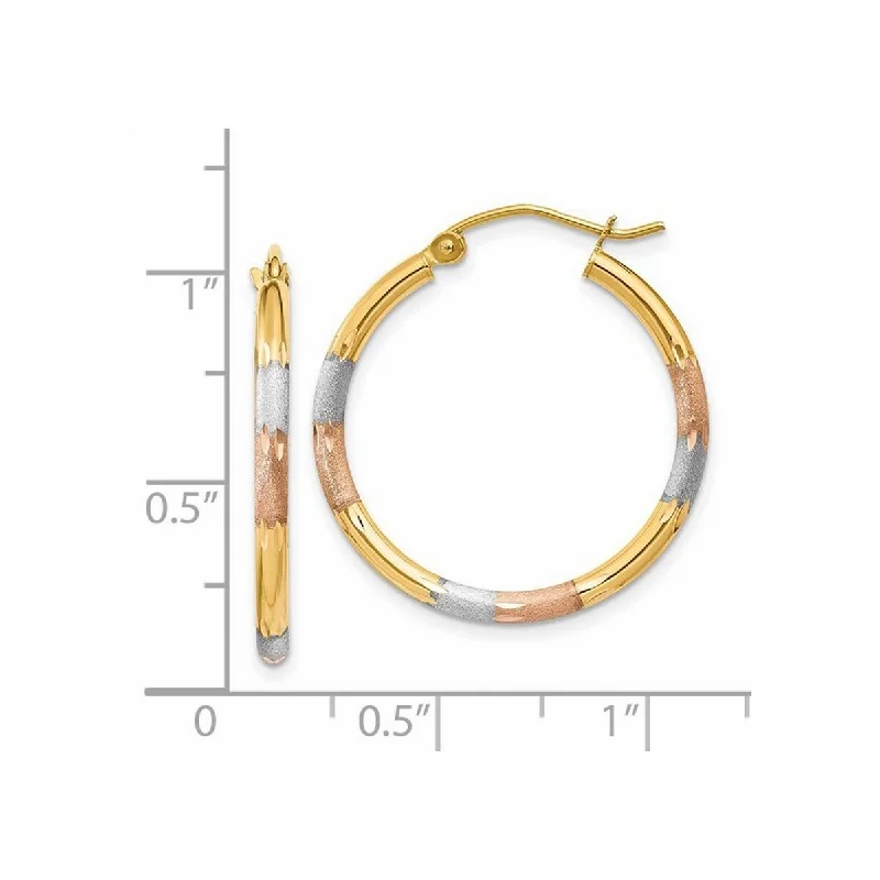 pearl studded earrings for sophisticated elegance -Curata 14K Tri Color Gold 22x2mm Diamond-cut Hoop Earrings