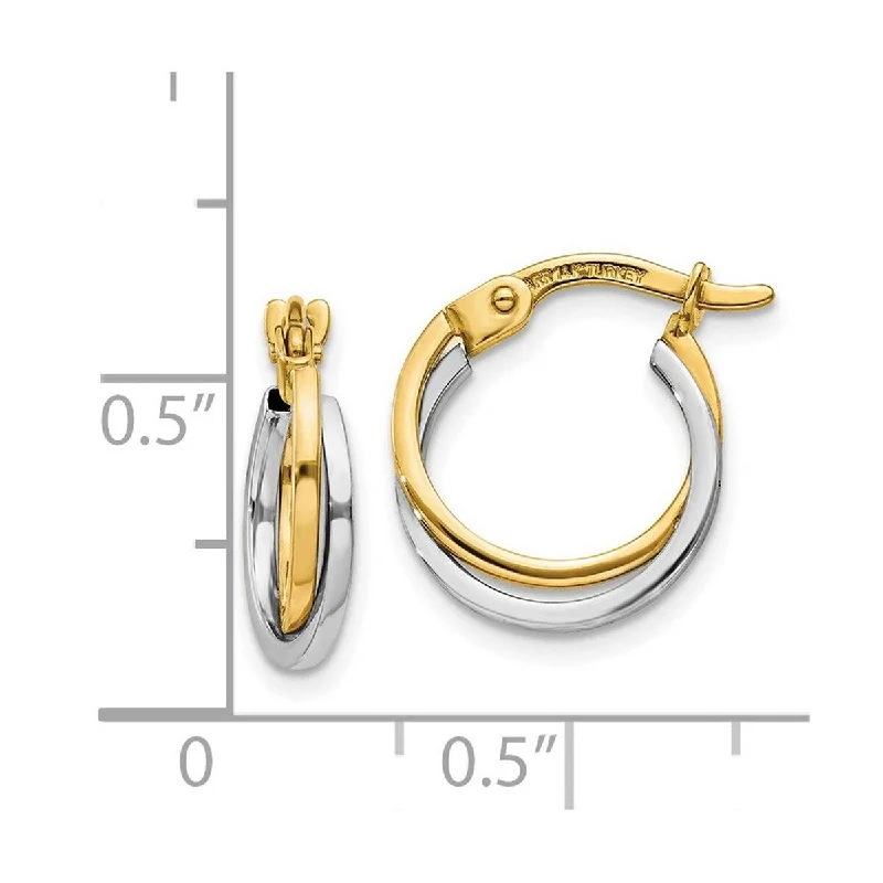 gold thread earrings for sophisticated style -Curata 14k Two-Tone Gold Intertwining Double Hoop Earrings (5mm x 14mm)