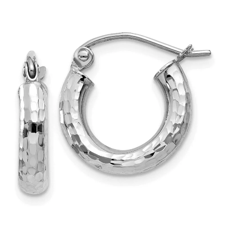 nature-inspired earrings for eco-friendly fashion -Curata 14k White Gold Diamond Cut 14x3mm Round Tube Hoop Earrings