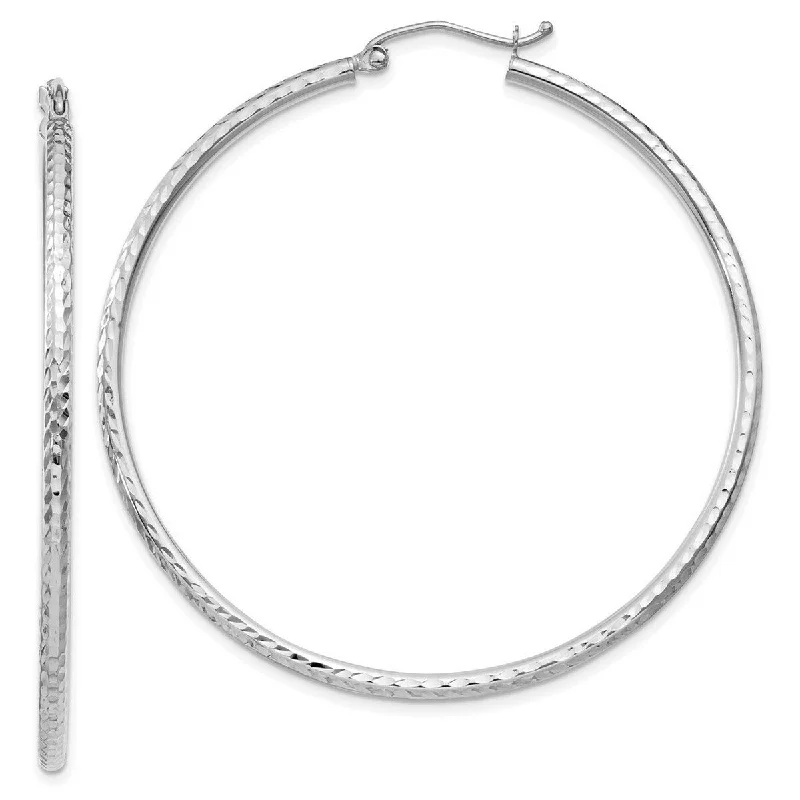 star-shaped earrings for celestial lovers -Curata 14k White Gold Diamond Cut 46x2mm Round Tube Hoop Earrings