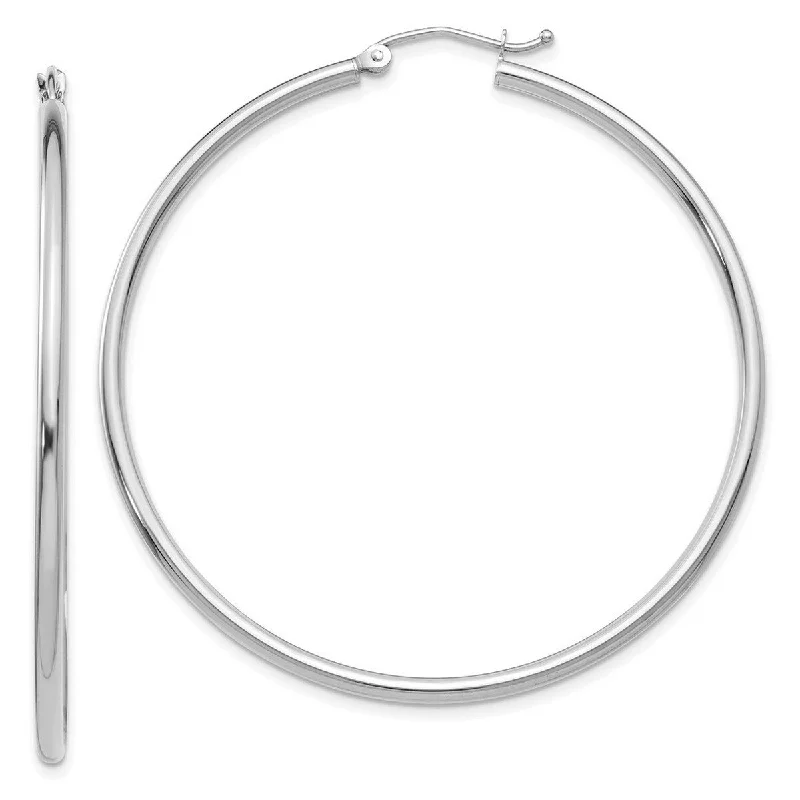 small stud earrings for casual outfits -Curata 14k White Gold Polished 2x50mm Round Hoop Earrings