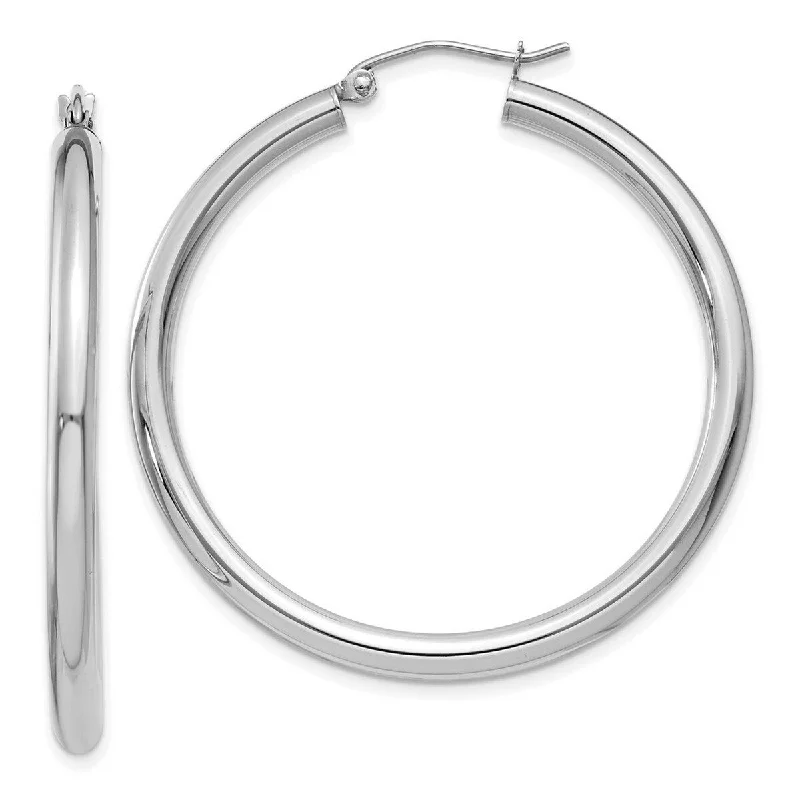 neon earrings for bold fashion statements -Curata 14k White Gold Polished 3x40mm White Hoop Earrings