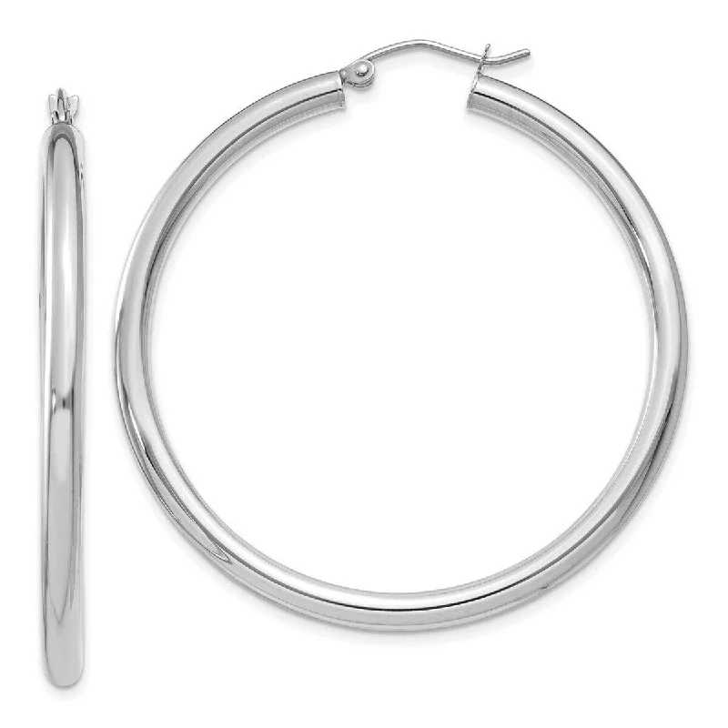 simple silver earrings for everyday elegance -Curata 14k White Gold Polished 45x3mm Large Round Hoop Earrings