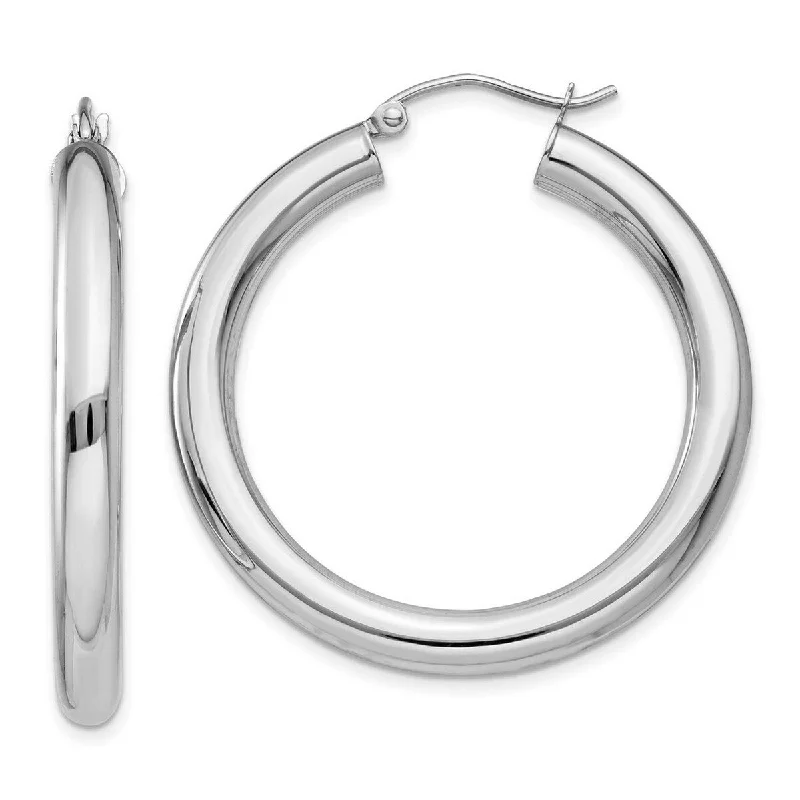 layered earrings for boho chic style -Curata 14k White Gold Polished 4mm X 35mm Tube Hoop Earrings