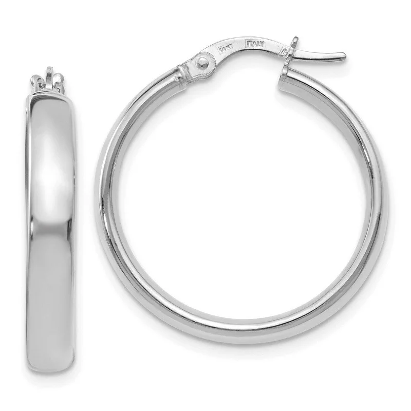 chic drop earrings for evening wear -Curata 14k White Gold Polished Domed 25.75x3.75mm Classic Hoop Earrings