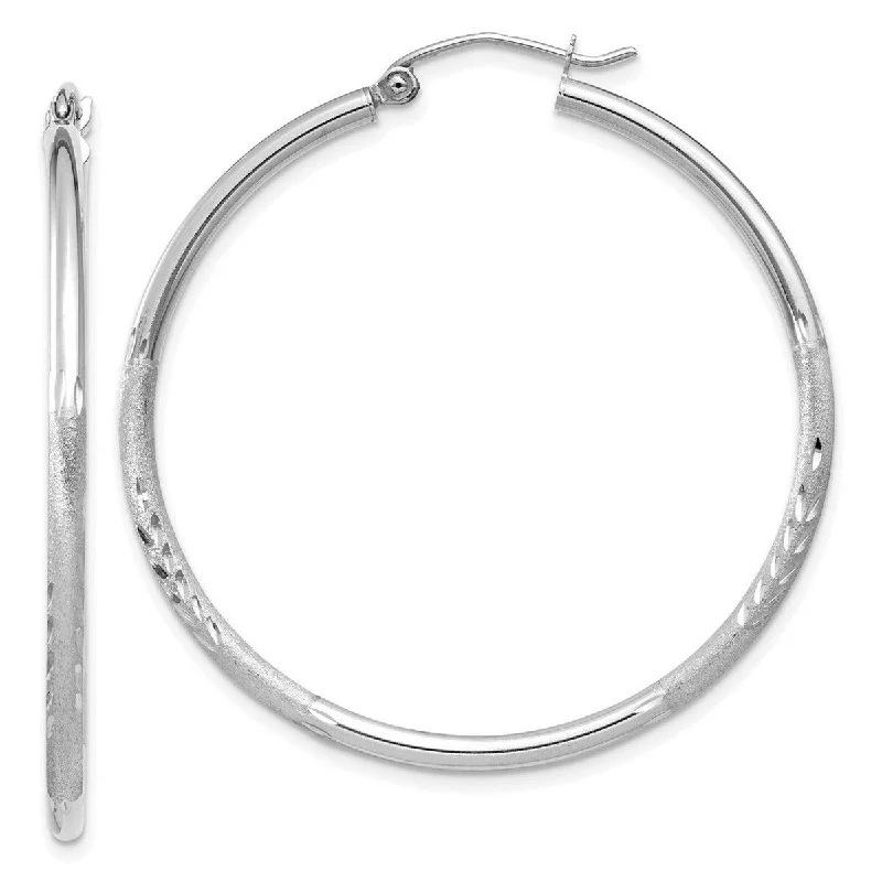 elegant rose earrings for delicate beauty -Curata 14k White Gold Satin and Sparkle Cut 36x2mm Round Hoop Earrings