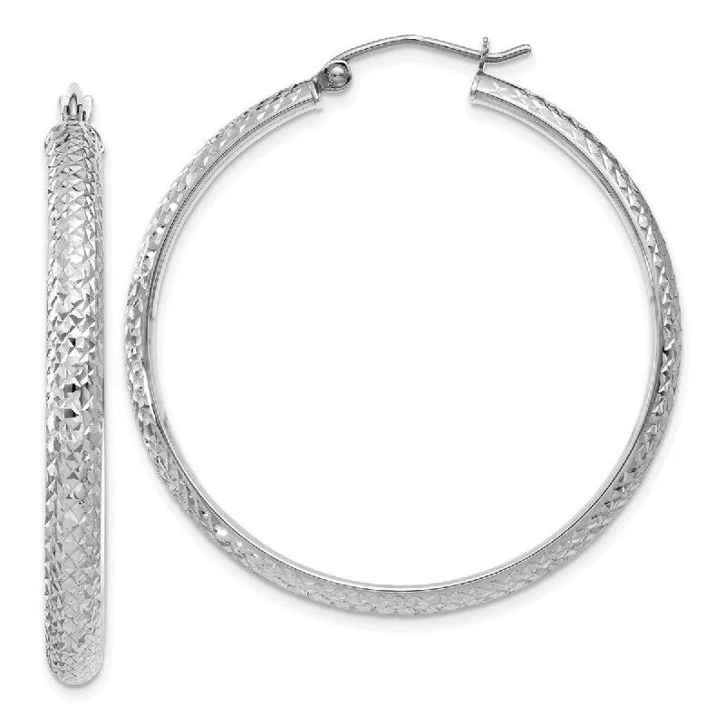 gold tassel earrings for special occasions -Curata 14k White Gold Sparkle Cut 3.5x38mm Hoop Earrings