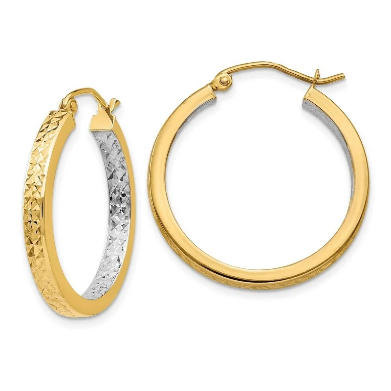 cubic zirconia earrings for a brilliant shine -Curata 14k Yellow Gold 27x3mm Rhodium Light Square Sparkle Cut Hoop Earrings