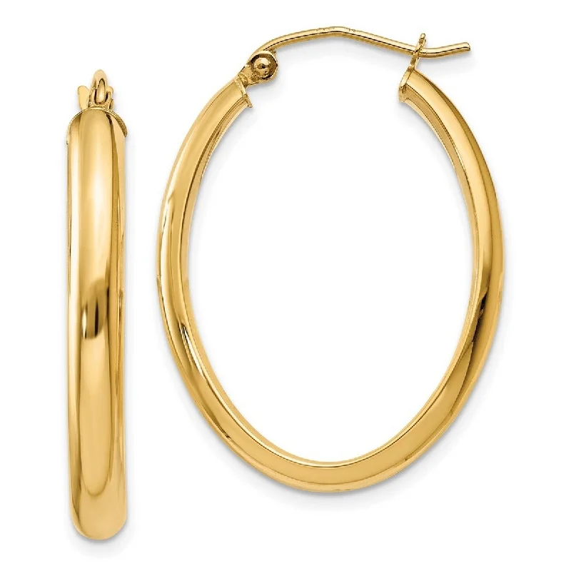 art deco earrings for timeless elegance -Curata 14k Yellow Gold Polished 3.5x30mm Oval Hoop Earrings