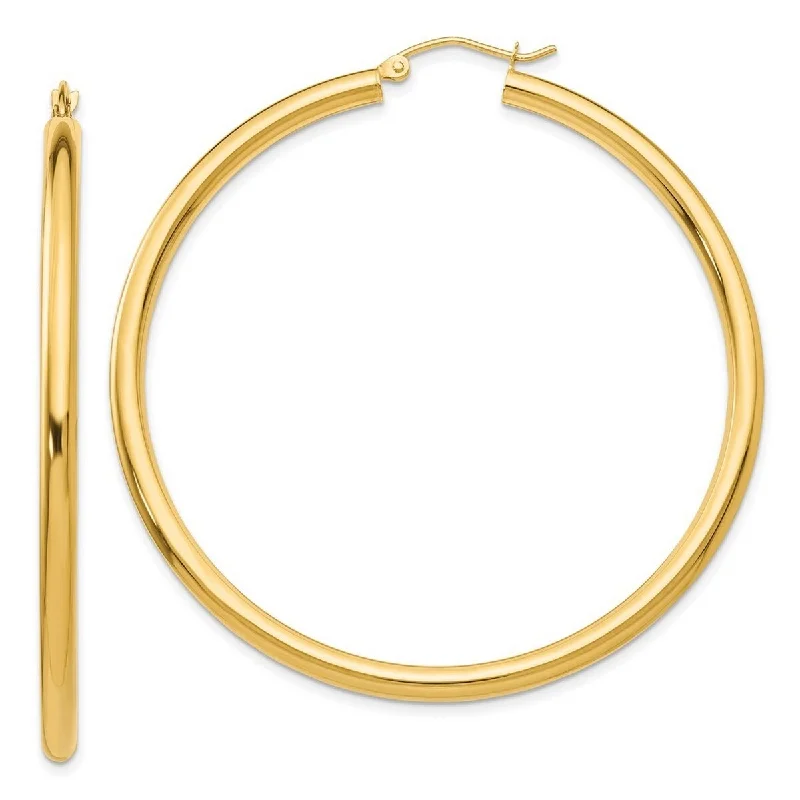 edgy punk earrings for alternative fashion -Curata 14k Yellow Gold Polished 55x3mm Round Hoop Earrings