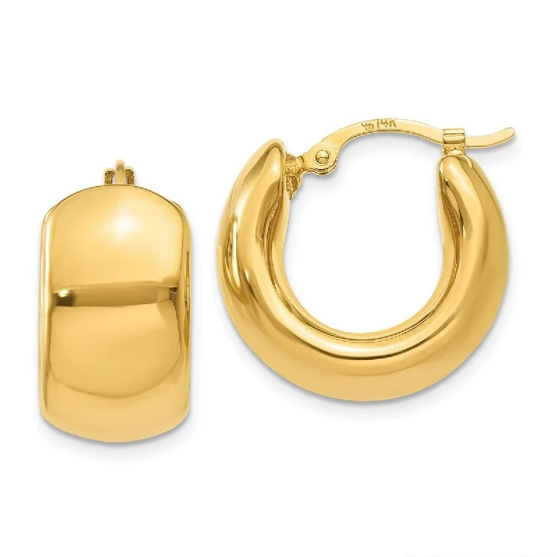 colorful gemstone earrings for playful fashion -Curata 14k Yellow Gold Polished Large Puffed Hoop Earrings 18x9mm