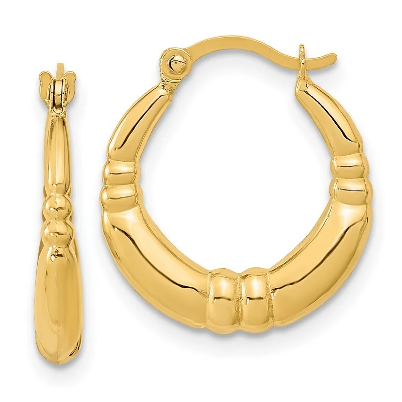 edgy spike earrings for rocker style -Curata 14k Yellow Gold Polished Ribbed Station Hoop Earrings - 18.07x2.63mm