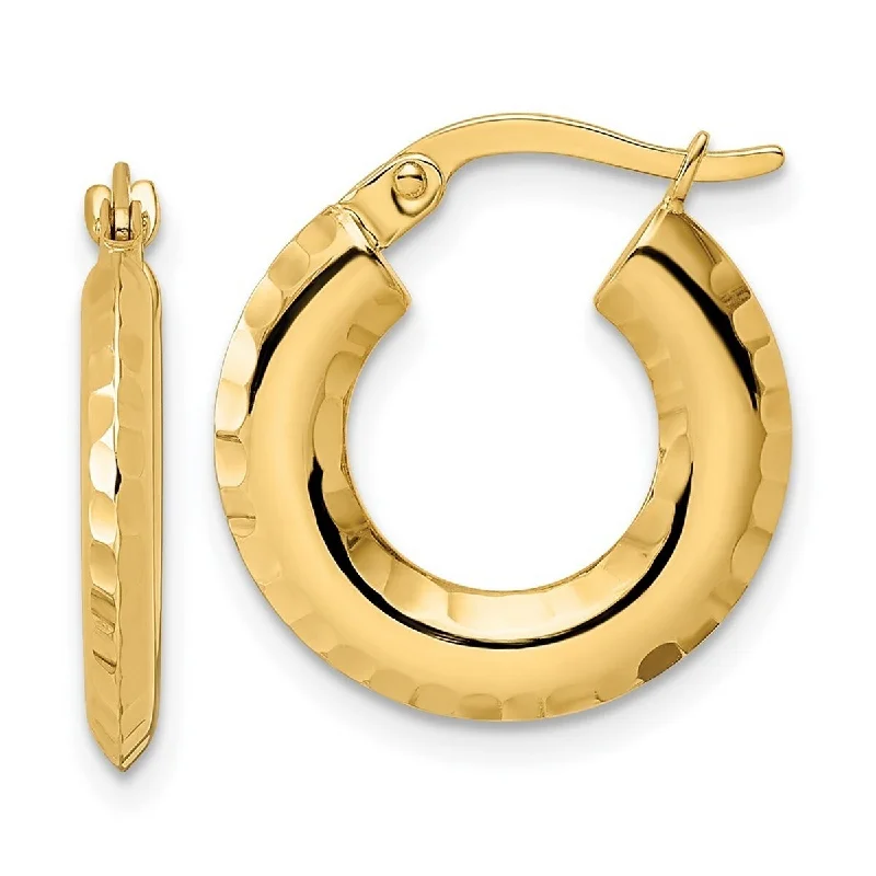 silver drop earrings for a chic look -Curata 14k Yellow Gold Polished Sparkle Cut Knife edge 2x18mm Round Hoop Earrings