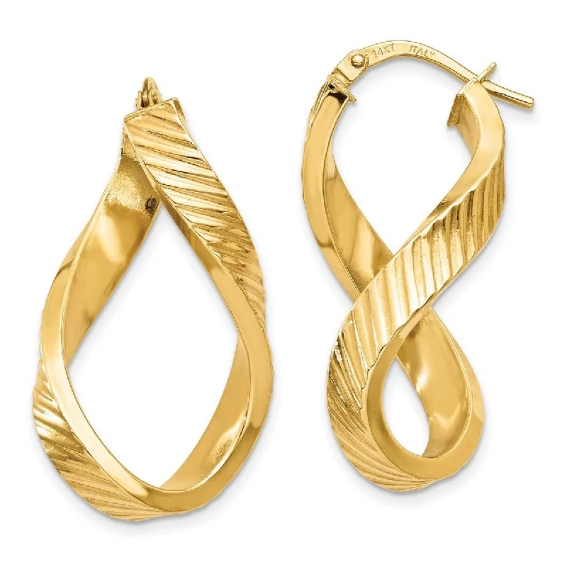 gold hoop earrings with diamonds -Curata 14k Yellow Gold Twisted Textured Oval Hoop Earrings(4mm x 38mm)