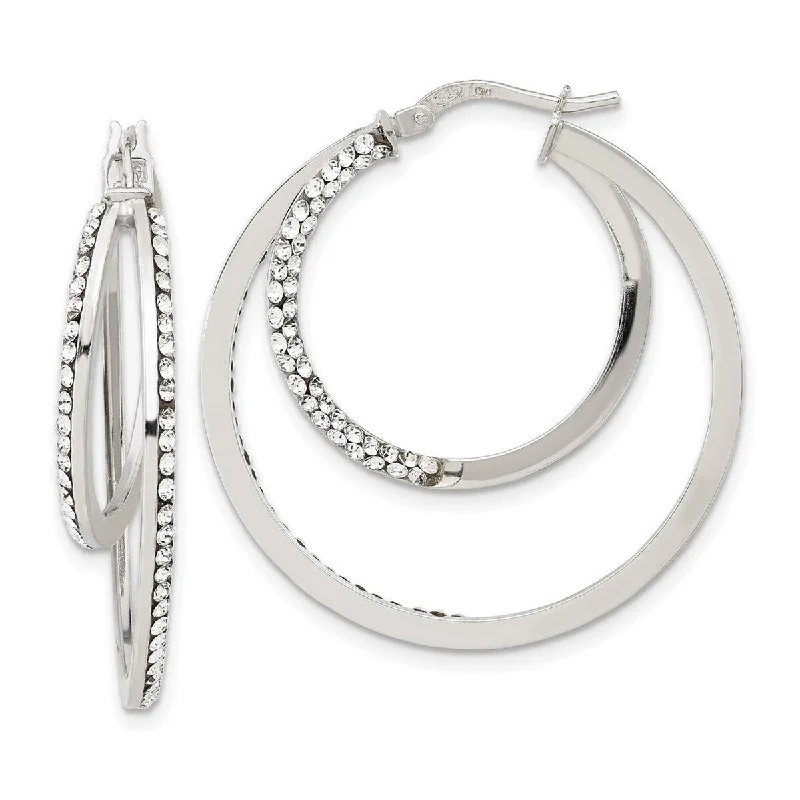 bright colored earrings for summer outfits -Curata 925 Sterling Silver Polished Hinged post Stellux Crystal Hoop Earrings Measures 35x35mm Wide 6mm Thick