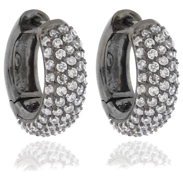 small hoop earrings for casual wear -Dolce Giavonna Black Plated Brass White Cubic Zirconia Hoop Earrings