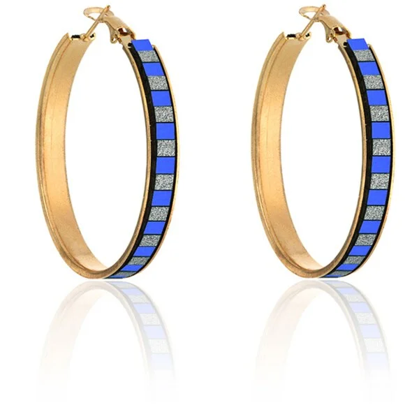 handmade wooden earrings for eco-friendly fashion -Dolce Giavonna Goldtone Blue and Silvertone Glitter Hoop Earrings