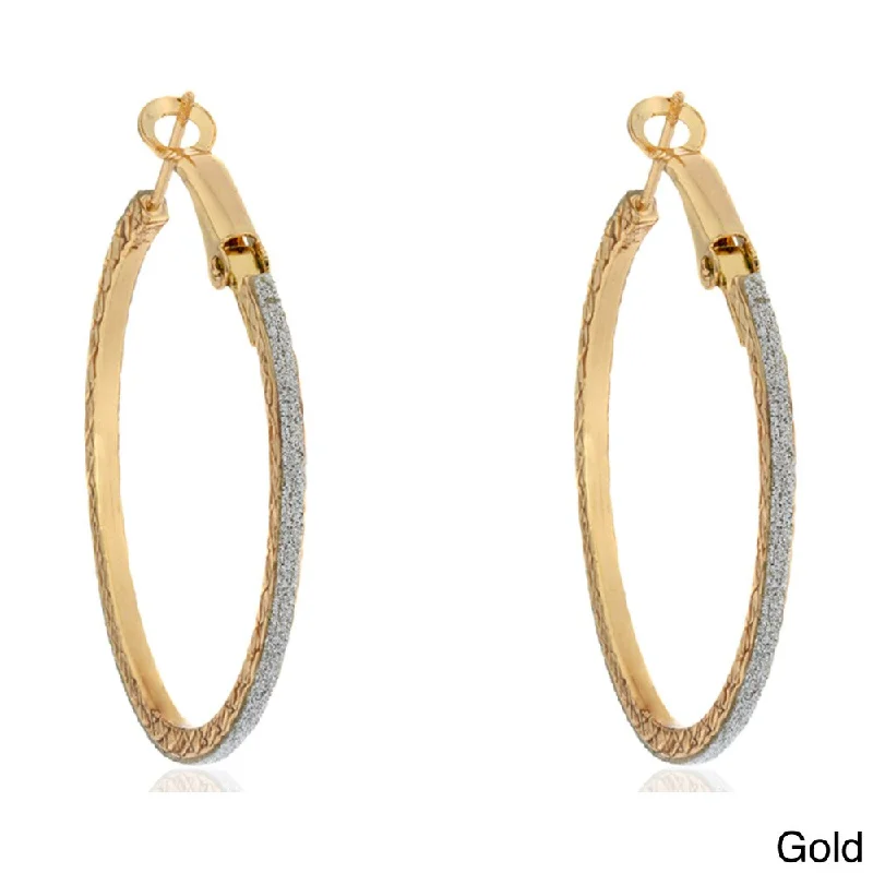 bold fashion earrings for runway looks -Dolce Giavonna Goldtone/ Silvertone Glitter Hoop Earrings