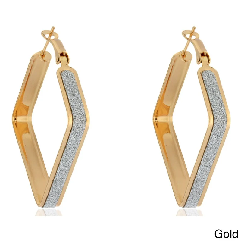 unique heart-shaped earrings for romance -Dolce Giavonna Goldtone/ Silvertone Square Glitter Hoop Earrings