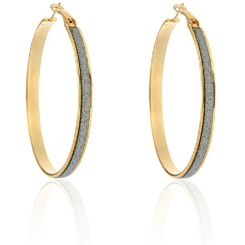 sleek and modern earrings for urban fashion -Dolce Giavonna Large Goldtone Glitter Hoop Earrings