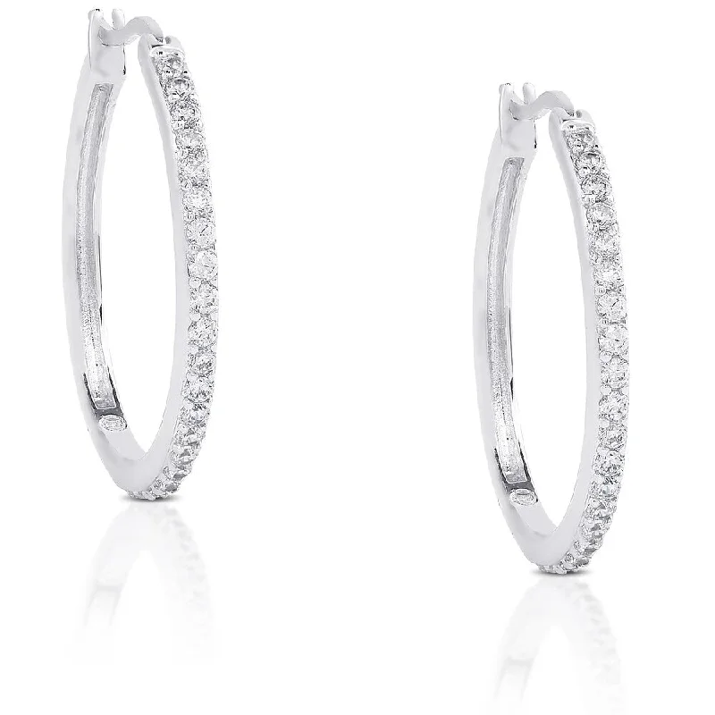 artistic drop earrings for creative looks -Dolce Giavonna Silver Overlay Cubic Zirconia Hoop Earrings