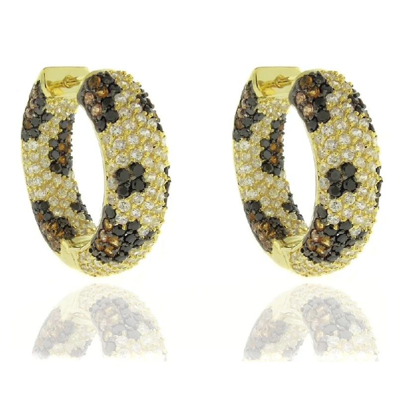 cute star earrings for a celestial touch -Dolce Giavonna Silver Overlay Cubic Zirconia Leopard Print Hoop Earrings