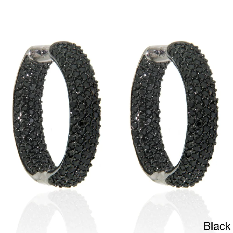 oversized resin earrings for playful fashion -Dolce Giavonna Silverplated Black or White Cubic Zirconia 31mm Inside-out Hoop Earrings