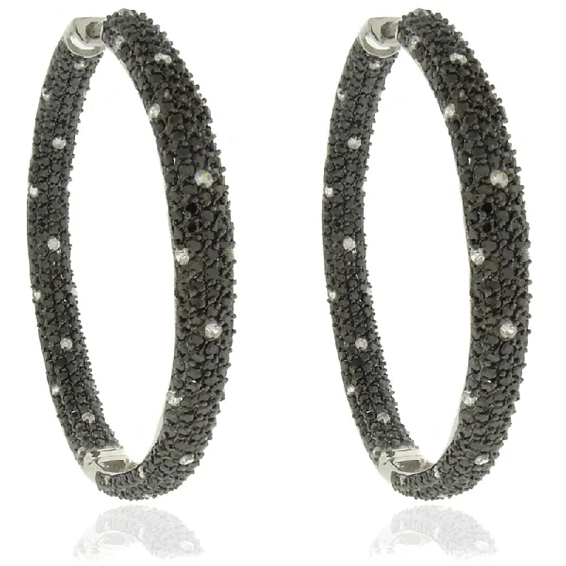 mixed gemstone earrings for vibrant style -Dolce Giavonna Silverplated Cubic Zirconia Black and White Dotted Hoop Earrings